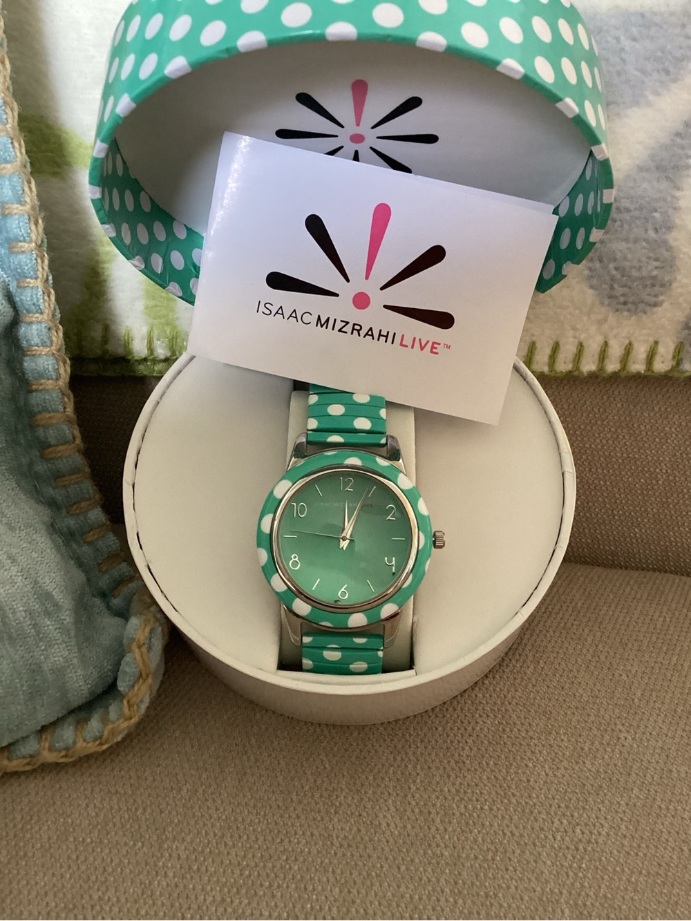 Isaac Mizrahi Mint Green and Silver Stainless Steel Watch